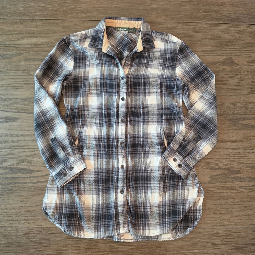 Stillwater Supply Co Womens Plaid Flannel Tunic Shirt Black Grey White Medium